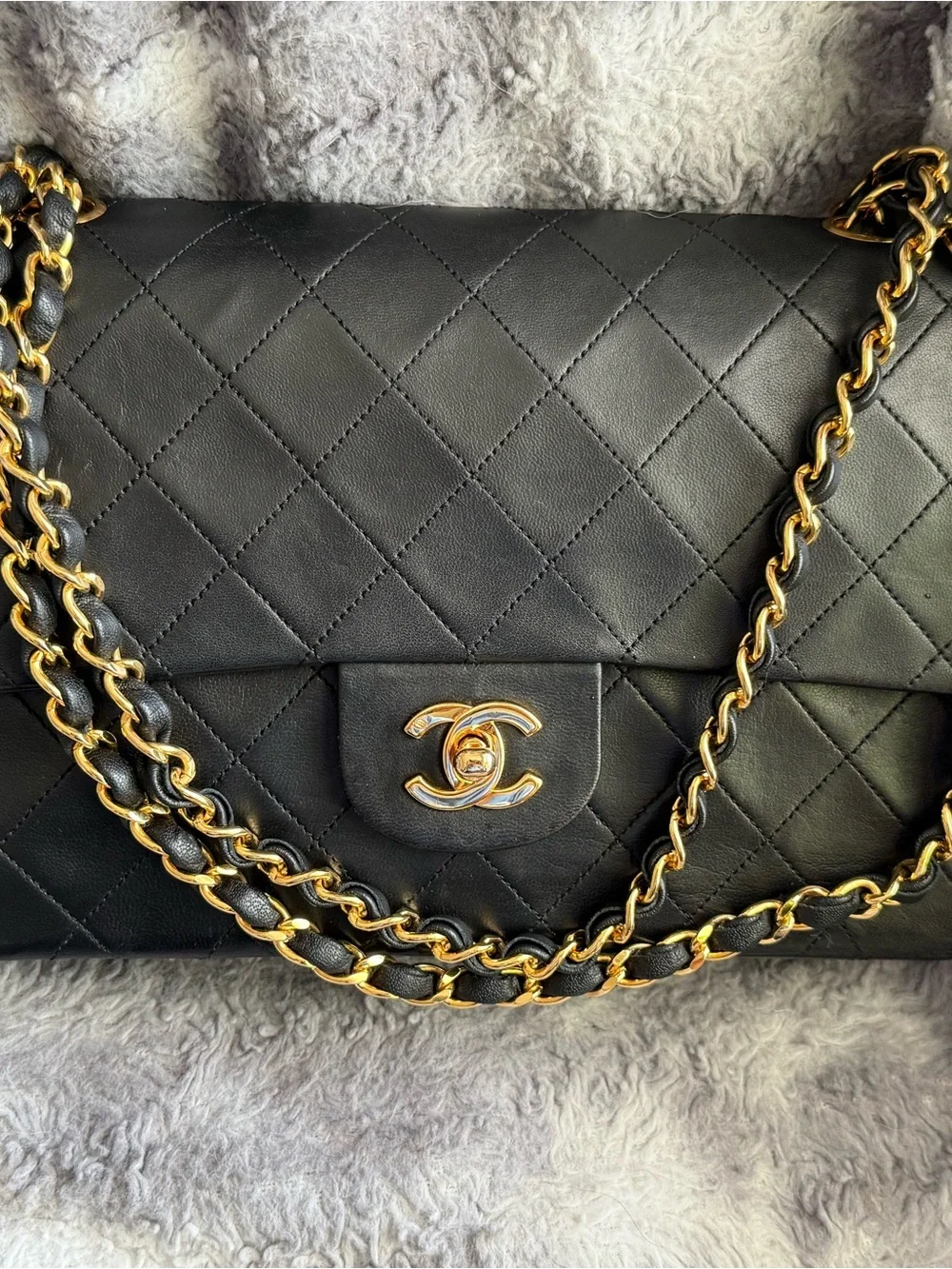 Chanel Classic Quilted Double Flap Bag in Black with Gold Hardware - Medium